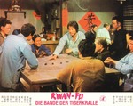 German lobby card (many of the German lobby sets were numbered consecutively after being approved by them by the German "FSK", an official authority to care about too much violence in movies); the number of the lobby card is unidentifiable.  - This card is identical to the original Chinese lobby card, but a little bit cropped at the edges.