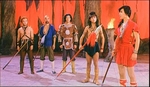 Left to right: the Monkey King, Sand, King Cha, Nai Cha, and Red Boy