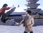 Yoo Chang-guk performing a flying hook kick.