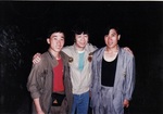 Korean action stars Jang Il-do (aka Bruce Lai) [2nd left], Won Jin [2nd right] and Kwon Seong-yeong [left] visit the set during the filming of Operation Scorpio [1992]. Seen here with one of the films' leads, Ricky Hui Koon-ying.