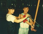 Nishiwaki Michiko and Won Jin training at Eddie Maher's Health Club in Tsim Sha Tsui.<p>